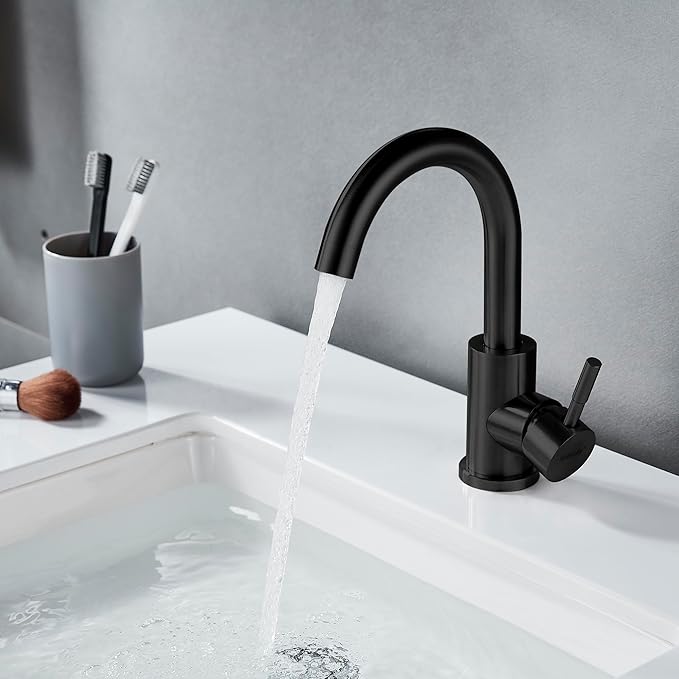 Wet Bar Sink Faucet Single Hole, Matte Black Single Handle Faucet for Kitchen or Bathroom Sink, Modern Stainless Steel Prep Sink Faucet Commercial Rv Sink Faucet Laundry Sink Faucet (No Drain)