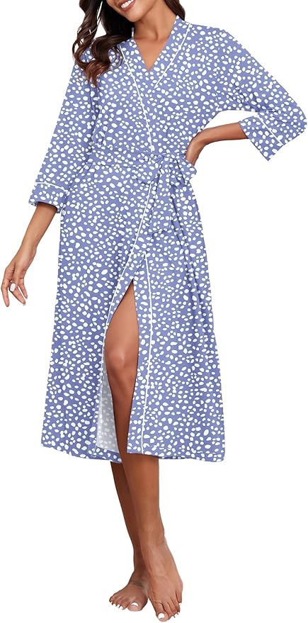 PrinStory Womens Robe Long Knit Bathrobe Lightweight Soft Robes Ladies Bath Robe