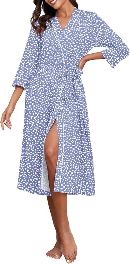PrinStory Womens Robe Long Knit Bathrobe Lightweight Soft Robes Ladies Bath Robe