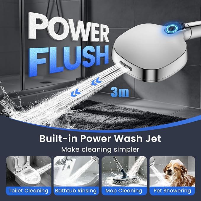 Filtered Shower Head with Handheld, High Pressure 8-mode Shower with Filter | Remove Chlorine for Hard Water, Reduce Dry Itchy Skin, Anti-clog Nozzles, Built with Power Wash, Extra Holder & Hose