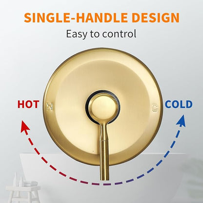 Tub Shower Faucet Set (Valve Included) with 6-Inch Rain Shower Head and Tub Spout Single-Handle Tub and Shower Trim Kit Brushed Gold