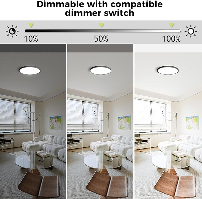 2Pack LED Flush Mount Ceiling Light Fixture, 12Inch 24W, Dimmable&3000K/3500K/4000K/5000K/6500K Adjustable Low Profile Ceiling Lights, 3200LM Modern Lamp for Bedroom, Porch, Kitchen, Hallway, Black