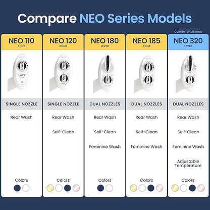 LUXE Bidet NEO 320 - Warm Water, Dual Nozzle, Self-Cleaning, Non-Electric Bidet Attachment for Toilet Seat, Adjustable Water Pressure, Rear & Feminine Wash (White)