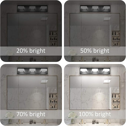 Ralbay 3 Light Dimmable Bathroom Vanity Light LED Modern Matte Black Vanity Wall Light Acrylic Stainless Steel Bathroom Vanity Lighting Fixtures
