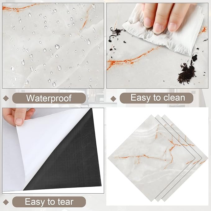 Spiareal 48 Pieces Peel and Stick Floor Tiles Vinyl Flooring 12 x 12 Inch Stick on Floor Tile Self Adhesive Waterproof DIY for Bathroom Kitchen Bedroom Living Room(Stylish)