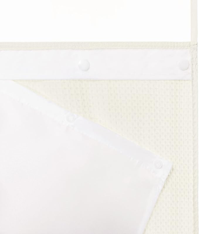 RiverDream Heavyweight Waffle No Hook Shower Curtain with Liner,Cream,71x74 | Dotted Waffle,Snap-in Liner,Heavy Duty,Quick Dry,Mesh Top Window,With Bottom Magnets,Hotel-Grade,Washable,Standard Size