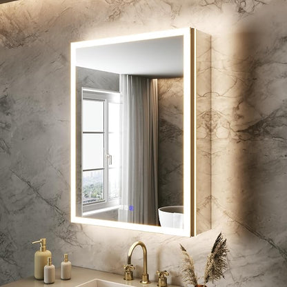 24x32 Lighted Medicine Cabinet, Separate Front & Back Lights | Surface/Recessed LED Medicine Cabinet for Bathroom with Side Mirrors, Dimmable Light, Anti-Fog, Memory,Silver Aluminum Frame