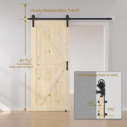 SMARTSTANDARD 30in x 80in Sliding Barn Door with 5ft Barn Door Hardware Kit Included, Unfinished Solid Spruce Wood Door, Assembly Required, DIY, Stainable, Natural | Unfinished Solid Spruce Wood Door, Assembly Required, DIY, Stainable, Natural