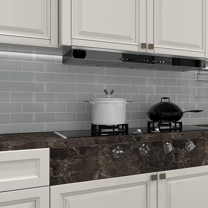 Grey Glass Subway Tile, Glass for Bathroom Kitchen Shower Backsplash Wall, 3 x 6 Inches, 4 Sq.Ft.