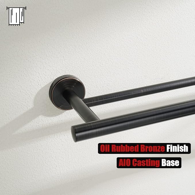 JQK Double Towel Bar Oil Rubbed Bronze, 15 Inch 304 Stainless Steel Thicken 0.8mm Towel Rack Holder for Bathroom Washcloths and Hand Towels, ORB Wall Mount, Useable Length 12 Inch, TB100L12-ORB