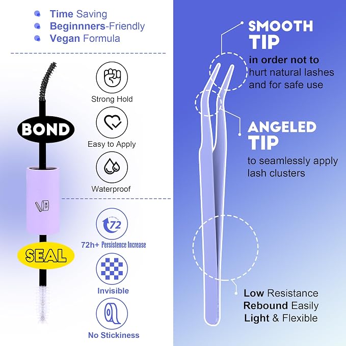 Lash Extension Kit DIY 280pcs Individual Lash Clusters Kit 20D&30D Natural 9-15mm Cluster Eyelash Extensions Kit with Lash Bond and Seal, Tweezers for Self Use (20D&30D, 0.07D, 9-15mm, Kit)