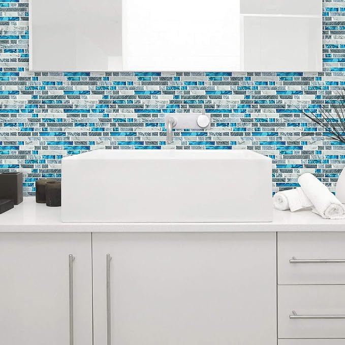 STICKGOO 10-Sheet Peel and Stick Backsplash Tiles Blue, Self Adhesive Kitchen Backsplash in Sapphire (Thicker Design)