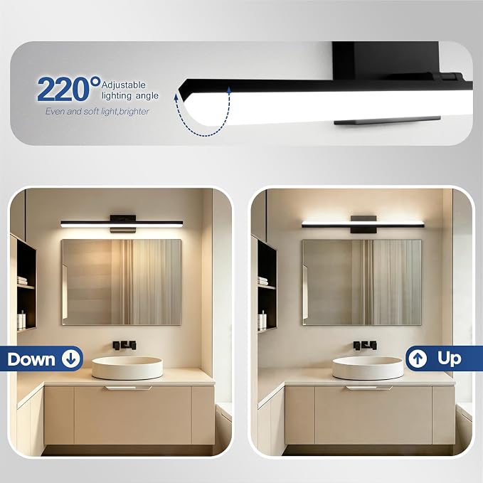 31.5 Inch LED Bathroom Vanity Light, 18W Dimmable 5CCT Black Wall Light Fixture Over Mirror, 220° Rotatable Modern Lighting for Mirror Cabinet and Bedroom, ETL Listed