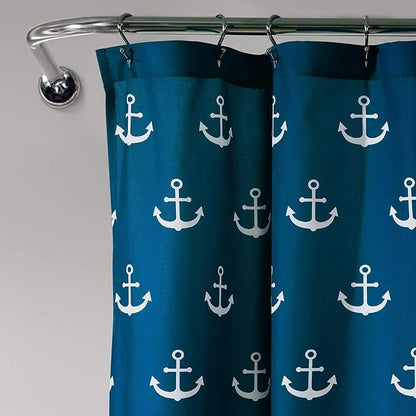 Lush Decor Shower Curtain, Beach-Themed Bathroom Accessories (Navy Blue, Anchor Print) 72" x 72"