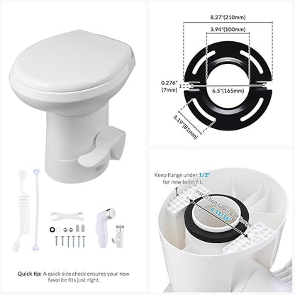 AW 20" High RV Camper Toilet with Bidet Spray Gravity Flush Elongated HDPE | Toilets for Motorhome Caravan