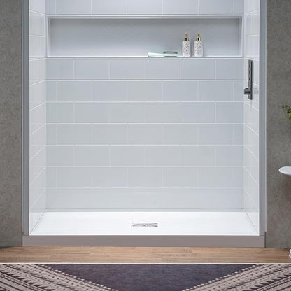 WOODBRIDGE 60"L x 32"W Shower Combo Kits with Glue Up Shower Walls in Glossy White and Shower Base with Center Drain in White