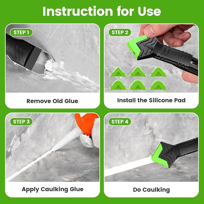 Goopreen Silicone Caulking Tool Kit-3 in 1 Caulk Tool Caulk Remover Tool(Stainless Steel) Silicone Seam Tool and Putty Knife Sealant Finishing Tool for Bathroom Kitchen Floor Window Sink Seal