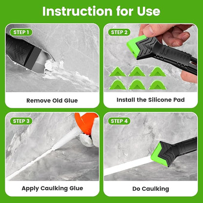 Goopreen Silicone Caulking Tool Kit-3 in 1 Caulk Tool Caulk Remover Tool(Stainless Steel) Silicone Seam Tool and Putty Knife Sealant Finishing Tool for Bathroom Kitchen Floor Window Sink Seal
