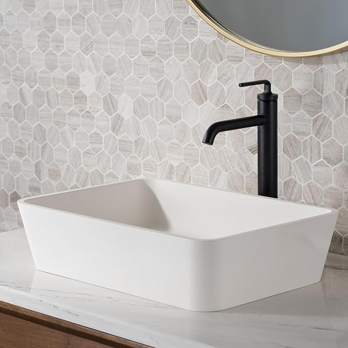 KRAUS Ramus Single Handle Vessel Sink Bathroom Faucet with Pop-Up Drain in Matte Black, KVF-1220MB-2PK