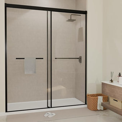 56–60" W x 72" H Semi-Frameless Double Sliding Shower Door | 27.6" Walk-In Opening, 1/4" SGCC Tempered Glass Bypass Door, Matte Black, Reversible Installation