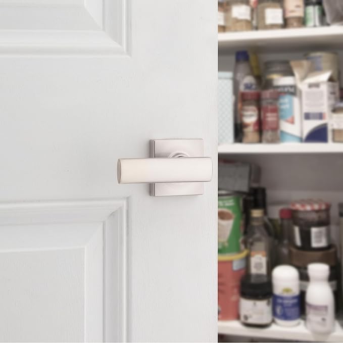 Kwikset Breton Dummy Door Handle, Single Sided Lever for Closets, French Double Doors, and Pantry, Satin Nickel Non-Turning Reversible Interior Push/Pull Lever, with Microban Protection