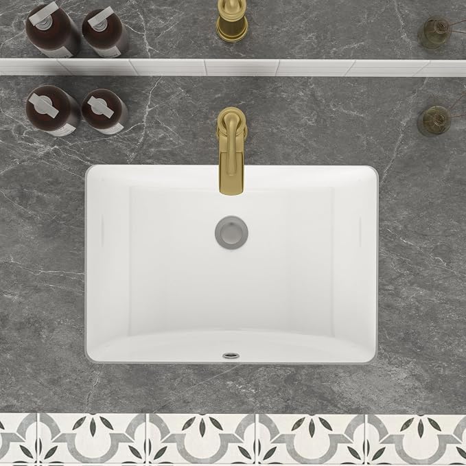 Mocoloo Undermount Bathroom Sink 20" x 14" Rectangle White Ceramic Bathroom Sink 8 Inch with Vertical Sides and Overflow Drain Porcelain Rectangular Undermount Vanity Sinks Interior Size 18 x 11