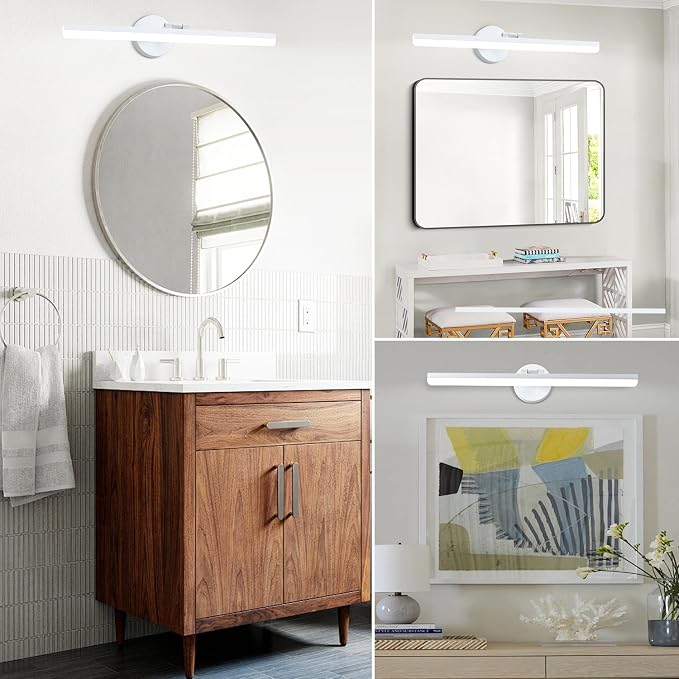Matte White Bathroom Vanity Light Fixtures Over Mirror 24inch Rotatable Modern LED Vanity Lights Modern Wall Sconce (White Light 6000K)