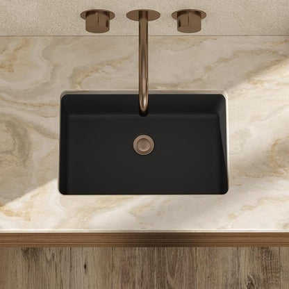 18x12 Inch Black Rectangle Undermount Bathroom Sink | Interior Bowl Size 16"W x 11"D, Ceramic, Rectangular Bottom, Easy to Clean, with Overflow, Ideal for Bathroom, Lavatory