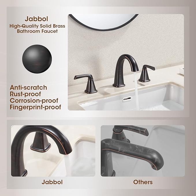 Widespread Bathroom Faucet 3 Hole, Oil-Rubbed Bronze Bathroom Sink Faucet, 2 Handle Brass Bathroom Faucets for Vanity Faucet with Pop Up Drain and 2 Supply Lines