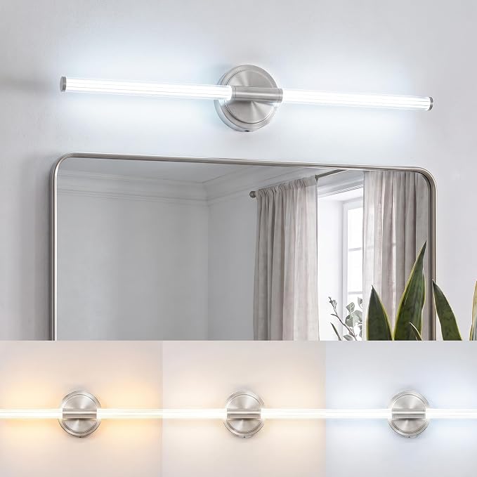 URSOLA 32" Modern LED Bathroom Light Fixtures, Brushed Nickel 3CCT Dimmable Bathroom Vanity Light Over Mirror, Bathroom Vanity Bath Bar Lights with 360° Removable Acrylic Light Tube