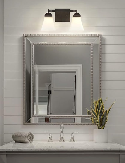 JONATHAN Y 15" Oil Rubbed Bronze Modern Cottage LED Vanity Light Wall Sconce, Farmhouse Wall Lamp for Bathroom Mirror Kitchen, White Glass Shade, LED Bulb Included (JYL7523A)