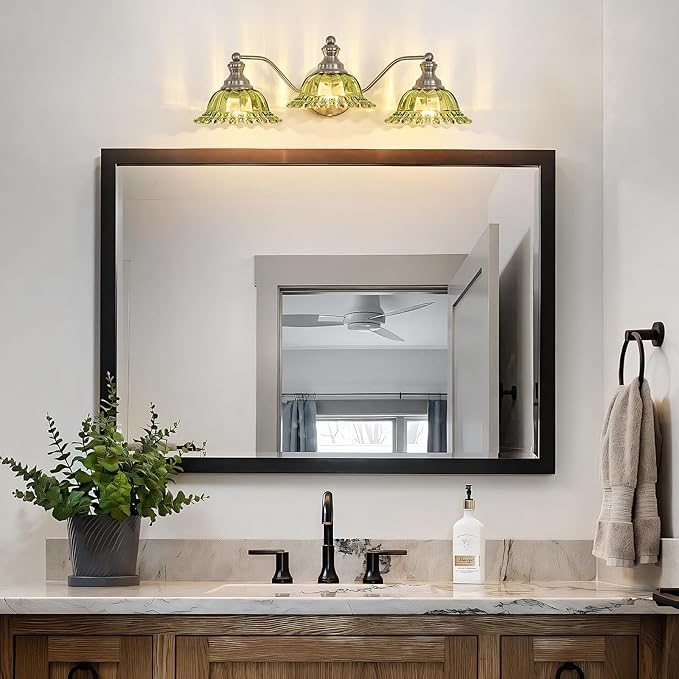 Brushed Nickel Green 3 Light Vanity Light Bathroom Light