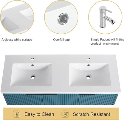 Malwee 48" Bathroom Vanity with Sink, 48 inch Double Sink Floating Vanity, Wall Mounted Bathroom Basin Cabinet Combo, Modern Lake Blue Bath Vanity Cabinet Set with Storage(MA10348DLBE)