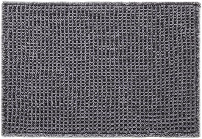 TYUU Waffle Bath Mat, Small Boho Bathroom Rugs Non Slip 24x16 Grey | Super Absorbent Quick Dry Bath Rug, Non-Slip Backing, Soft Waffle Washable Farmhouse Bathroom Mats, Tub, Shower & Home Decor