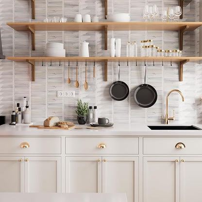Peel and Stick Subway Tile 10-Sheet Kitchen Wall Backsplash White Blue Marble Tile Heat Resistant Self-Adhesive 12''x12'' Waterproof Glossy Wall Panel Vinyl for Bathroom Living Room Renter