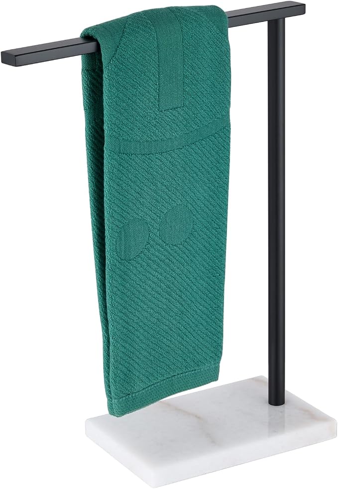 Black Towel Racks Stand 1-Tier Hand Towel Holder for Bathrooms Vanity Countertop with Heavy Marble Base Thicken Steady, Stainless Steel AN7002MB
