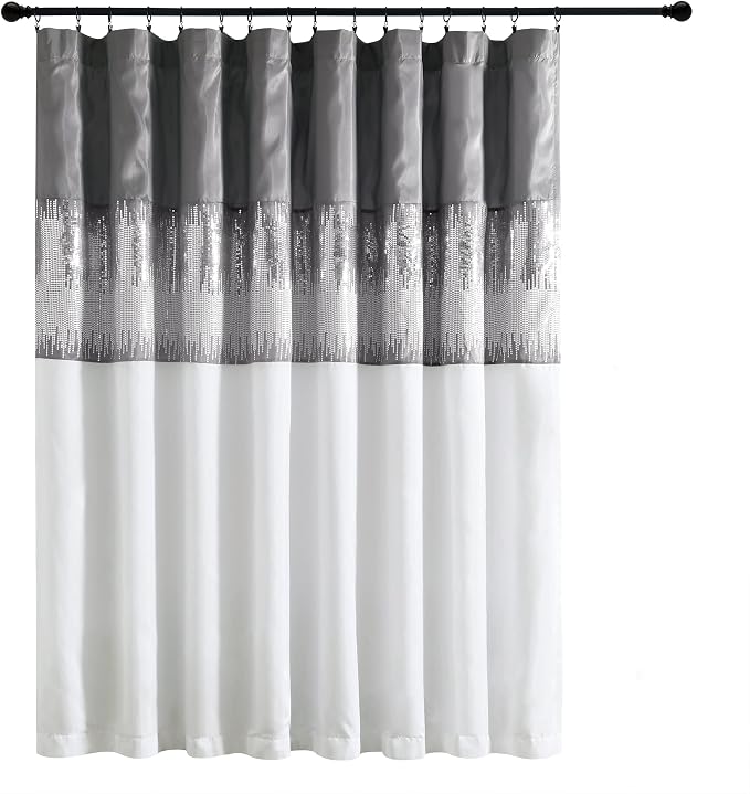 Lush Decor Night Sky Window Curtain Panel, Single 100"W x 84"L Gray & White - Sequin Backdrop Curtain - Extra Wide Curtains - Sliding Door Curtain