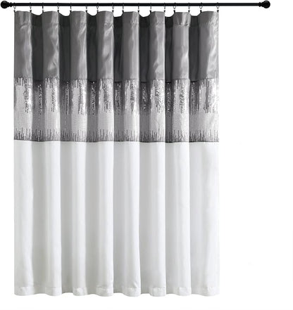 Lush Decor Night Sky Window Curtain Panel, Single 100"W x 84"L Gray & White - Sequin Backdrop Curtain - Extra Wide Curtains - Sliding Door Curtain