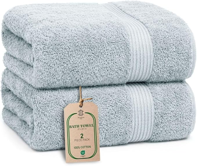 Luxe 2-Piece Bath Towel Set – Large Soft Cotton Towels, Absorbent, Durable & Skin-Friendly, Machine Washable, 27 x 54 in (Ice Blue)