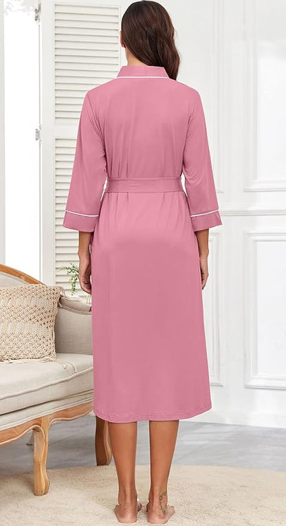 PrinStory Womens Robe Long Knit Bathrobe Lightweight Soft Robes Ladies Bath Robe