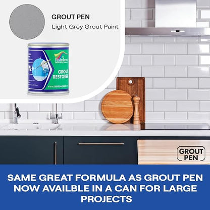 Grout Pen Grout Paint for Tile, Floor & Shower - Light Grey - 125ml (4.2oz) | Waterproof Paint Grout Refresh Restorer for Kitchen & Bathroom Tiles - Can Size for Larger Projects