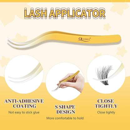 QUEWEL Lash Clusters Kit, 320Pcs 60D+80D Lash Cluster Eyelash Extensions | 12-18mm Lash Clusters Kit with Lash Bond and Seal and Lash Tweezers Easy DIY at Home(60+80D 3D Kit)