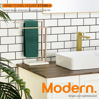 Hand Towel Bars for Bathroom Vanity Countertop 2-Tier Towel Rack Holders Stand with Heavy Marble Base Thicken Steady, Champagne Bronze Stainless Steel AN7003CPG