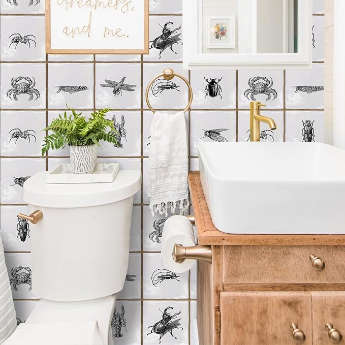 Alwayspon Vinyl Sticker Peel and Stick, Self-Adhesive Wall Tile Transfers Backsplash Sticker Decal for Kitchen Bathroom, 6x6inch/15x15cm 10Pcs, Insects T035