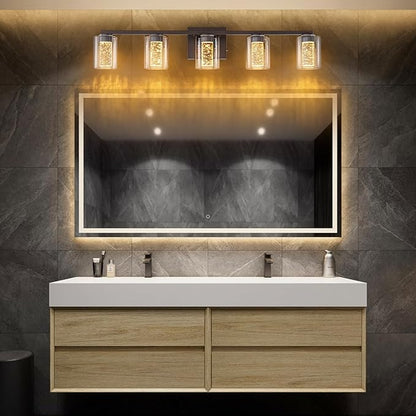 SineRise 5-Light Bronze Vanity Light with 3 Color Modes (3000K/4000K/6000K), Eye Protection LED Bathroom Light Fixture, Dimmable Modern Wall Light Over Mirror with Clear Glass Shade