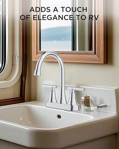 FORIOUS Bathroom Faucets Chrome, 4 Inch Centerset Bathroom Sink Faucet 2 or 3 Hole with Pop up Drain and cUPC Hose, Two Handles Control, 360° spout for Restroom,Vanity, Rv, 2 Pack
