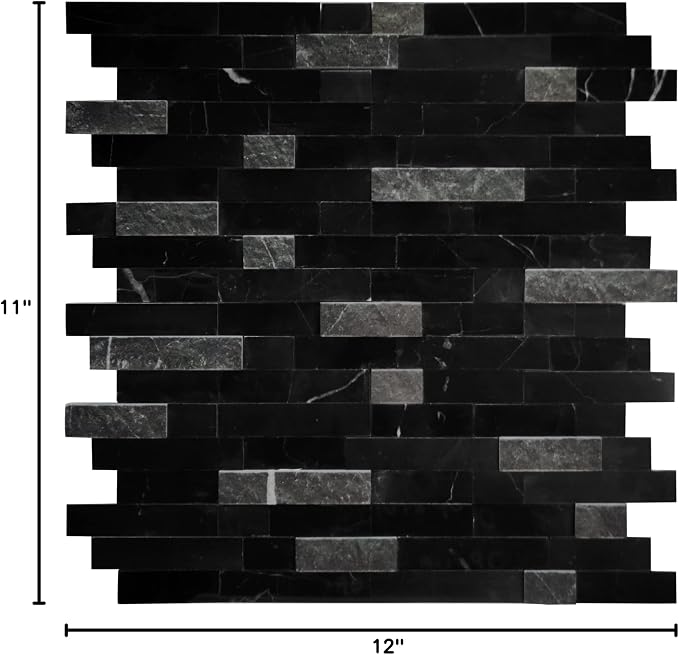 SUNWINGS 5-Sheet Peel and Stick Mosaic Natural 3D Stone Self Adhesive Marble Tiles, 11.5" x 10.7" Stick on Backsplash for Kitchen Bathroom Fireplace Vanity, Mixed Black