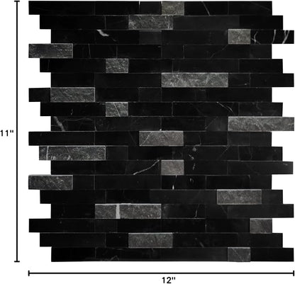 SUNWINGS 5-Sheet Peel and Stick Mosaic Natural 3D Stone Self Adhesive Marble Tiles, 11.5" x 10.7" Stick on Backsplash for Kitchen Bathroom Fireplace Vanity, Mixed Black