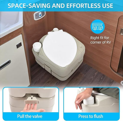 YITAHOME 5.3 Gallon Portable Travel Toilet RV Porta Potty | Handle Flush Pump Detachable Water Tank for Camping Boating Hiking Trips