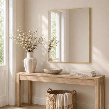 30"x36" Brushed Gold Framed Rectangle Bathroom Vanity Wall Mirror | Over-Sink Vanity Mirror, Slim Metal Frame, Entryway or Dresser Use, Vertical/Horizontal Mount, Tempered Glass
